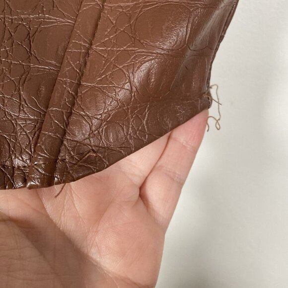 Urban Outfitters OLM Faux Leather Bustier Crop Top M Brown Croc Smocked Corset - Picture 4 of 12